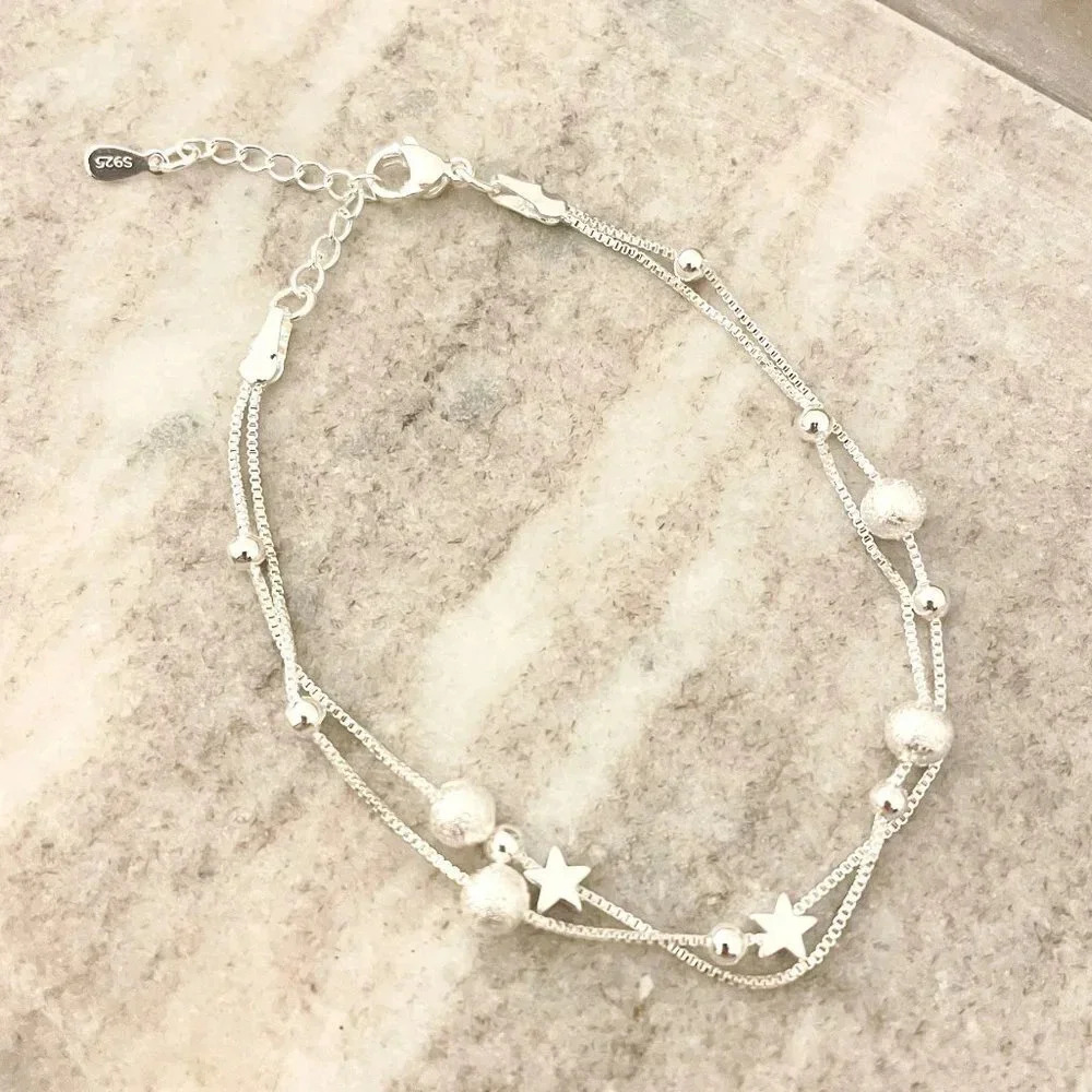925 Sterling Silver Star Bracelet Silver Bead Bracelet Dainty Silver Bracelet